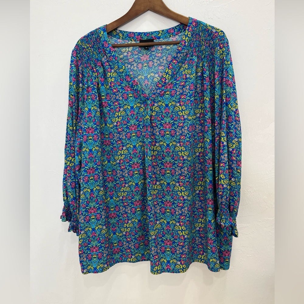 Jones New York Vibrant Floral Blouse in Blue and‎ Pink